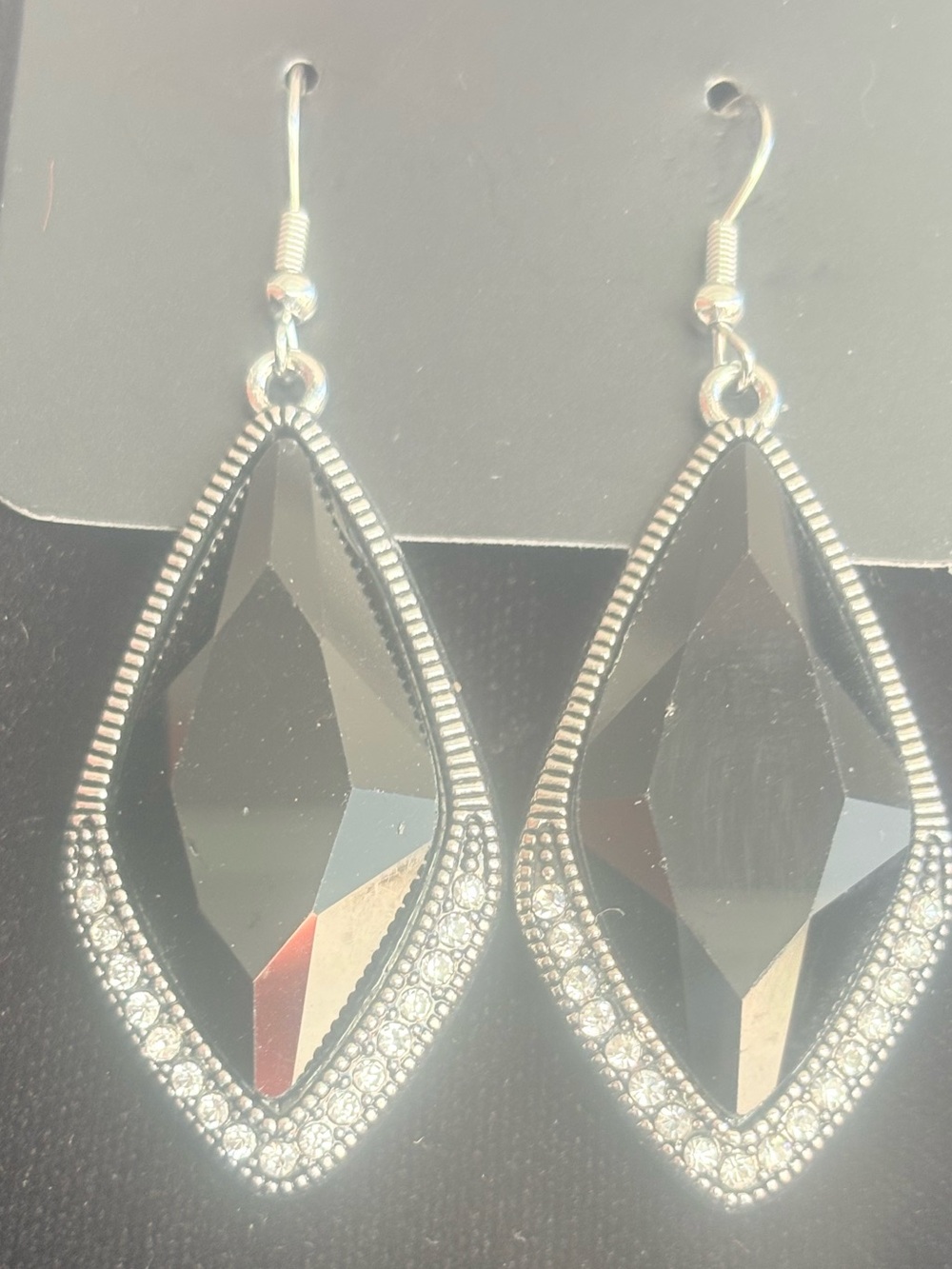 Black Teardrop Crystal Dangle Earrings - Women Jewelry-B
